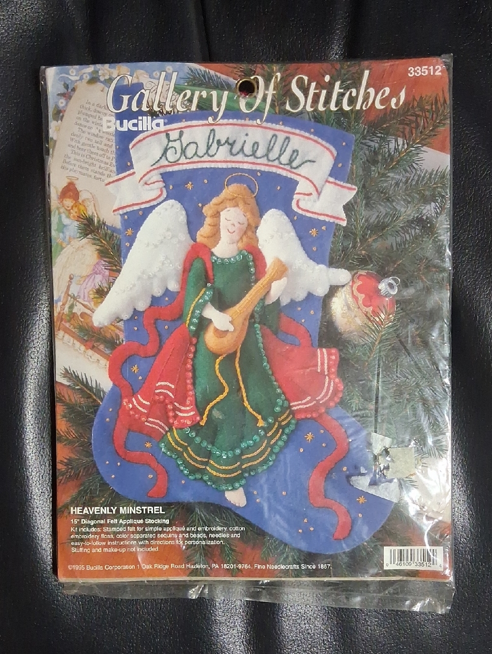 Bucilla Gabrielle Angel Felt Appliqué Stocking Panel - Green, Red, Blue, White
